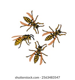 Vector Colorful Valentines Day Illustration of Swarm of Wasps Isolated on White Background