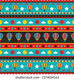 Vector Colorful Vertical Fun Air Balloon Seamless Pattern