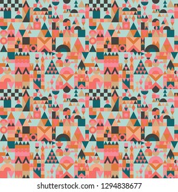 Vector colorful village seamless pattern background. Perfect for textiles, fashion prints, paper backgrounds, sationery and print on demand products