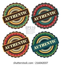 Vector : Colorful Vintage Authentic Icon, Badge, Sticker or Label Isolated on White Background 