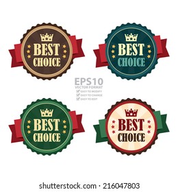 Vector : Colorful Vintage Best Choice Icon, Badge, Sticker or Label Isolated on White Background 