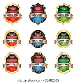 VECTOR Colorful Vintage Emblemas con espacio para texto y marco dorado