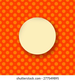 Vector colorful vintage polka dot background with place for you text. Greeting card template on seamless pattern backdrop