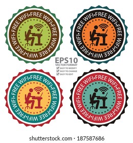 Vector : Colorful Vintage Style Free Wifi Icon, Label or Sticker Isolated on White Background