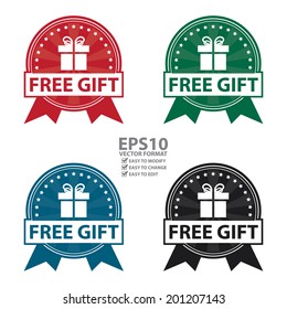 Vector : Colorful Vintage Style Free Gift Icon, Badge, Sticker Or Label Isolated On White Background