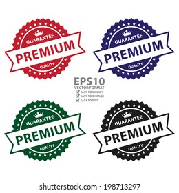 Vector : Colorful Vintage Style Guarantee Premium Quality Icon, Badge, Label or Sticker Isolated on White Background