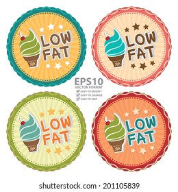 Vector : Colorful Vintage Style Low Fat Ice Cream Icon, Label or Sticker Isolated on White Background