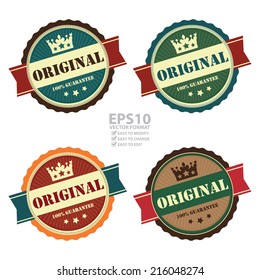 Vector : Colorful Vintage Style Original 100% Guarantee Icon, Badge, Sticker or Label Isolated on White Background 