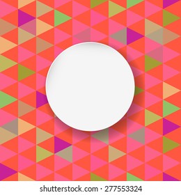 Vector colorful vintage triangles background with place for you text. Greeting card template on seamless pattern backdrop