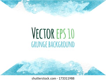 Vector colorful watercolor background. Abstract grunge background. Bright green and blue spring modern design template with place for your text. Frame from watercolor stains. Brush stroke element.