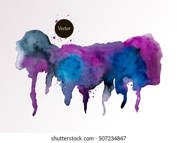 Vector colorful watercolor background. Abstract texture. Artistic design element. Dark grunge violet and blue spot.