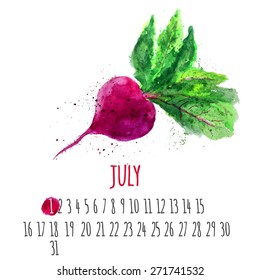 Vector Colorful Watercolor Beetroot Vegetable. EPS10.