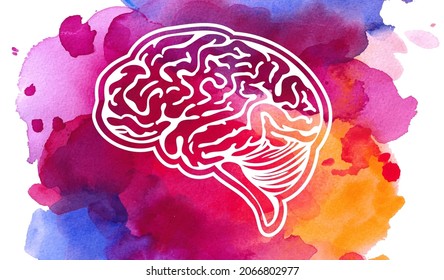 Vector colorful watercolor brain, creativity concept illustration