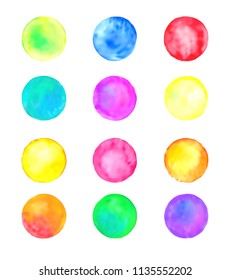 Vector colorful watercolor dots set. Colorful watercolor art hand painted circle