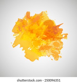 Vector Colorful Watercolor Splash for decoration of posters, typography, flyers and other. Bright Warm and Hot Orange Blob. 