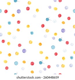 Vector colorful watercolor spot background. Isolated hand drawn blobs seamless texture. Aqua color isolated patterns repeating. Blue dots.