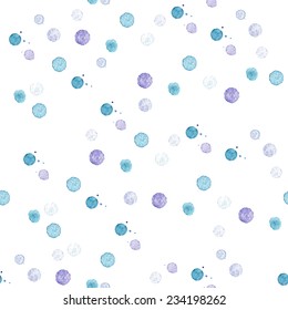 Vector colorful watercolor winter background. Isolated christmas hand drawn seamless texture. Aqua color isolated patterns repeating. Snow dots.