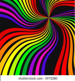 Vector - Colorful wavy / curvy abstract rainbows on a black background.