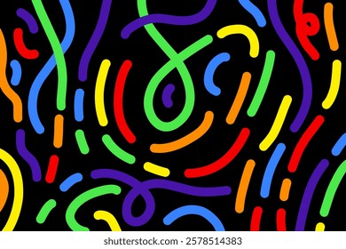 Vector colorful wavy doodle seamless pattern. Creative abstract style art symbol background for children or celebration design with basic shapes. Simple childish scribble wallpaper print.