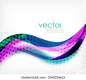 Banda ondulada de color vectorial sobre fondo blanco con efectos borrosos. Plantilla de fondo abstracto de tecnología digital vectorial
