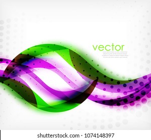 Vector colorful wavy stripe on white background with blurred effects. Vector digital techno abstract background template