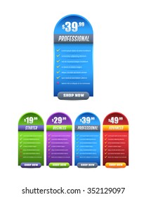 Vector Colorful Website Pricing Tables Template Set