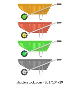 Vector Colorful Wheelbarrow Set Isolated on White Background.