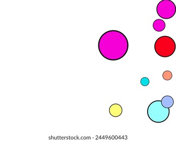 Vector - Colorful, whimsical bubbles flowing over a blue background  3d render of particles, colored paper applique. 