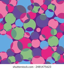 Vector - Colorful, whimsical bubbles flowing over a blue background  Seamless Graphic Blob. Geometric Ink Dot Pattern