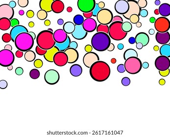 Vector - Colorful, whimsical bubbles flowing over a blue background Volumetric background, vector.