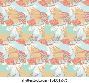 Vector colorful whimsical seamless pattern. Fancy abstract endless background. Boho, hippie, gypsy motif. 