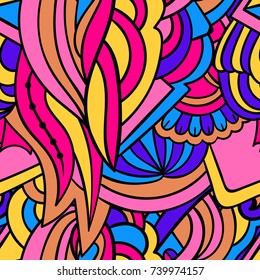 Vector colorful whimsical seamless pattern. Fancy meditative background. Boho, hippie, gypsy design. Zentangle style.