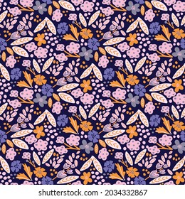 Flores salvajes coloridas vectoras fondo de patrón sin fisuras.