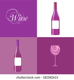 vector colorful wine bottles and wine glass