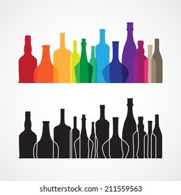 The vector colorful wine and whiskey bottle