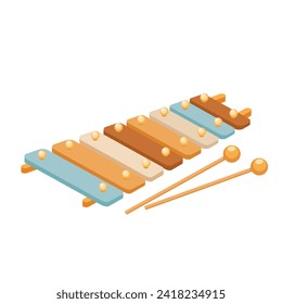 Vector colorful wooden xylophone with sticks on a white background