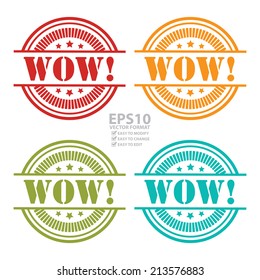 Vector : Colorful WOW Icon,Sticker or Label Isolated on White Background 