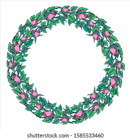 Vector colorful wreath with roses. Design for greeting cards, invitations, covers, stickers, logos and frames.