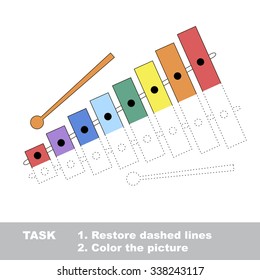 Vector colorful xylophone to be traced. Restore dashed line and color the picture. Worksheet to be colored.