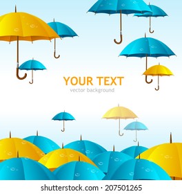 Vector colorful yellow umbrellas flying high background