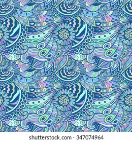 Vector colorful zentangle doodle seamless pattern.