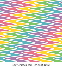 Vector colorido zigzag patrón sin fisuras. Textura Funky con líneas diagonales en zig zag, ondas, rayas, chevron. Fondo geométrico abstracto simple. Divertido patrón de arco iris brillante. Diseño geométrico repetido