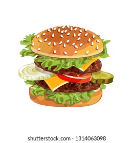 Vector colorfull big burger over any background