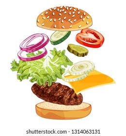 Vector colorfull burger ads over any background