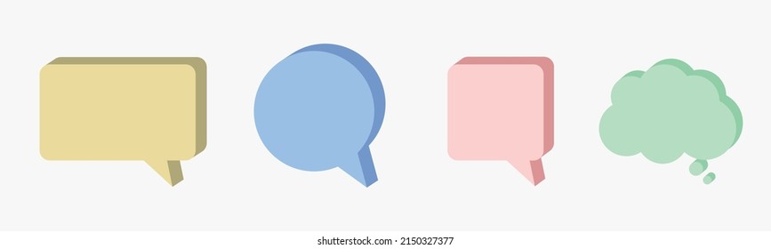 Vektorfarbige verschiedene Formen 3D-Symbole Blasen, die Dialog, Kommunikation, Konversation anzeigen