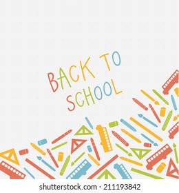 Vector colorfully back to school background. Decorative banner composed of playfully thematic icons. 