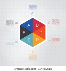 Vector colorfully hexagon template. Colorfully hexagon - six panels with place for your content. Modern minimalistic template with clean flat design.