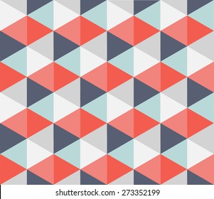 Vector colorful-mosaic pattern of geometric shapes. Retro background with squares. Red, blue and grey colors.
