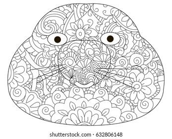 Vector coloring for adult head talpidae illustration. Anti-stress coloring for adult rodent. Zentangle style excavator. Black and white lines. Lace pattern