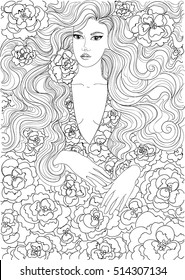 vectorial coloreando a una hermosa chica con un vestido florido